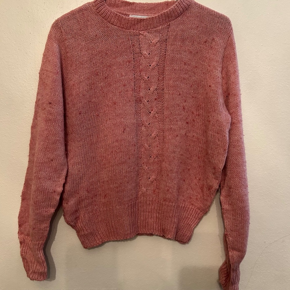 Cheryl Tiegs Women‎ Vintage Knit Sweater Medium Salmon Pink Cable Knit Crew Neck